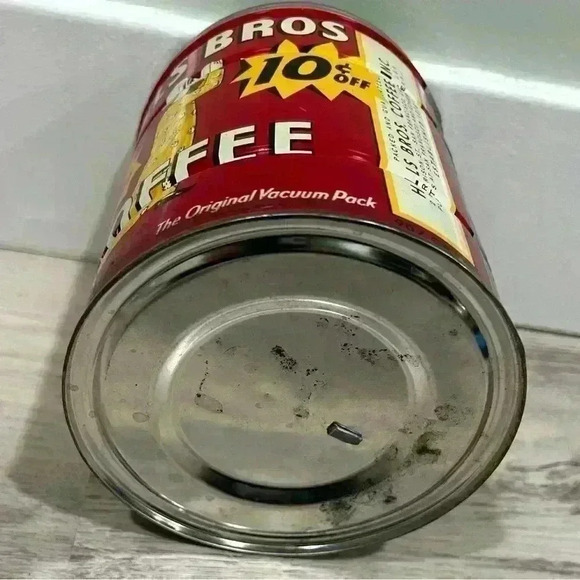 Vintage Hills Bros Coffee Can Red Tin 2lb 10 Cents Off Advertisement - No Lid - Picture 4 of 7